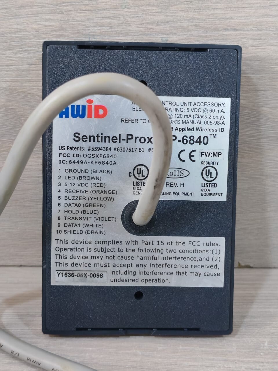 AWID KP-6840 REV H FW:MP AWID SENTINEL-PROX READER KP-6840 REV H FW:MP 9