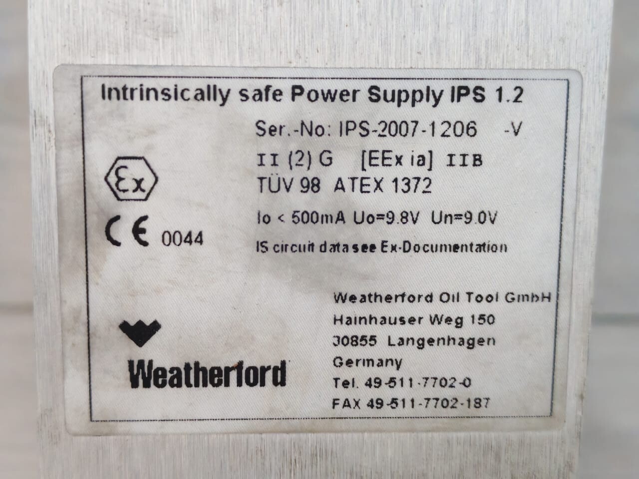 WEATHERFORD IPS 1.2 WEATHERFORD INTRINSICALLY SAFE POWER SUPPLY IPS 1.2 6