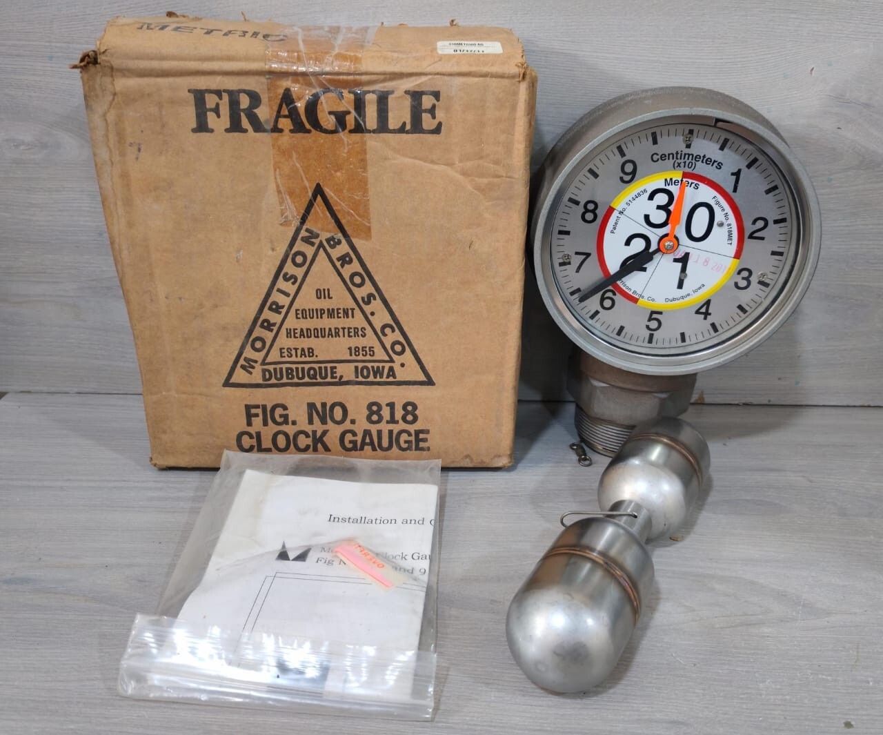 MORRISON BROS. 818/818MET 2 TANK Clock Gauge W/ Metric Face