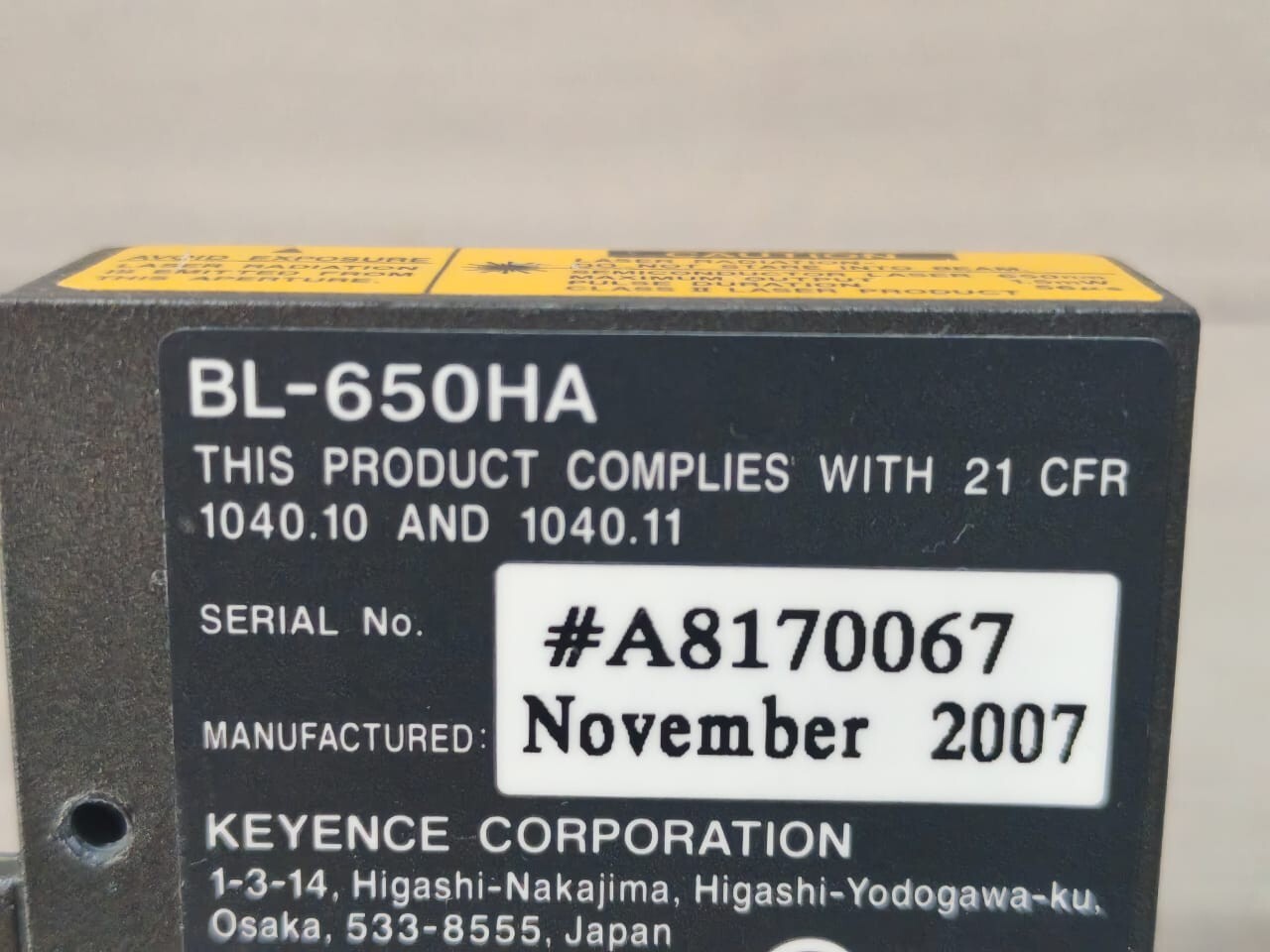 Keyence BL-650HA KEYENCE BL-650HA BARCODE SCANNER READER DC 5V 330mA 6