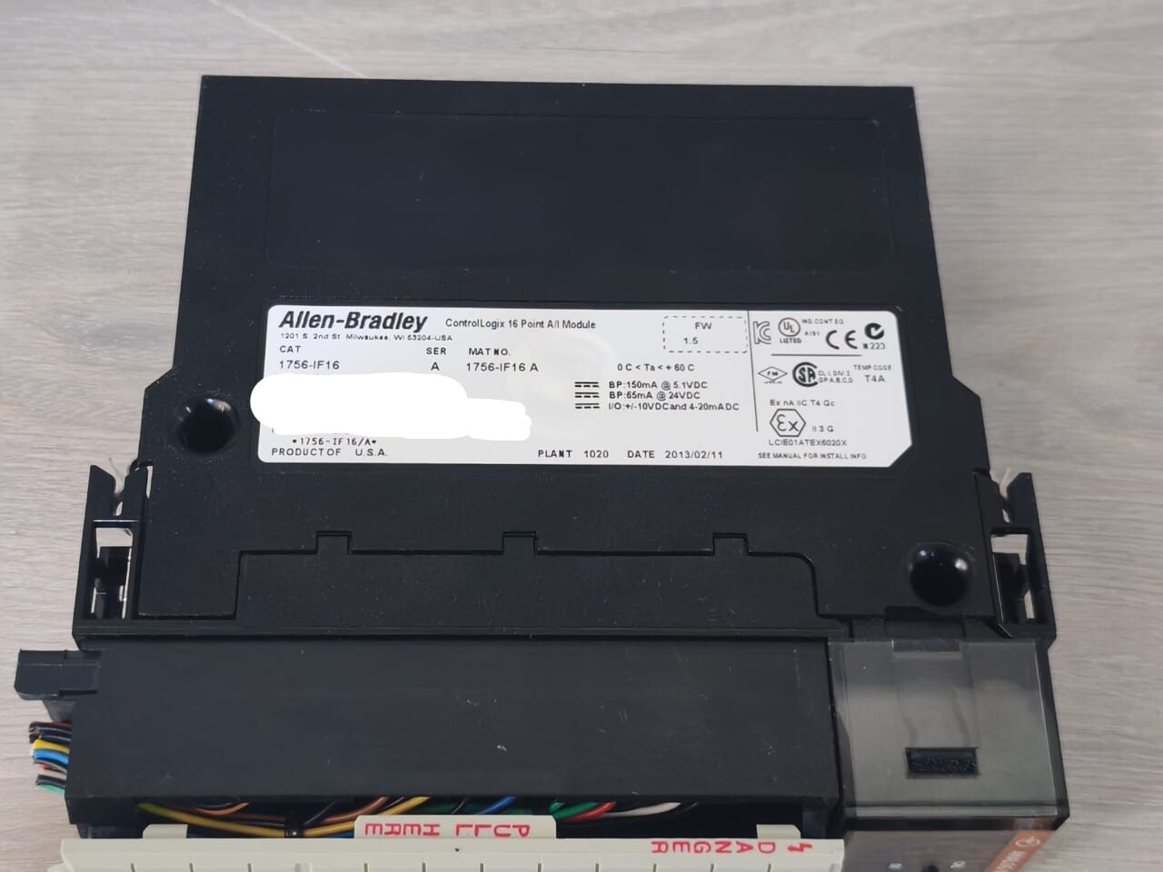Allen-Bradley 1756-IF16 SER A FW 1.5 ALLEN-BRADLEY 1756-IF16 SER A FW 1.5 CONTROLLOGIX 16 POINT A/I MODULE 9