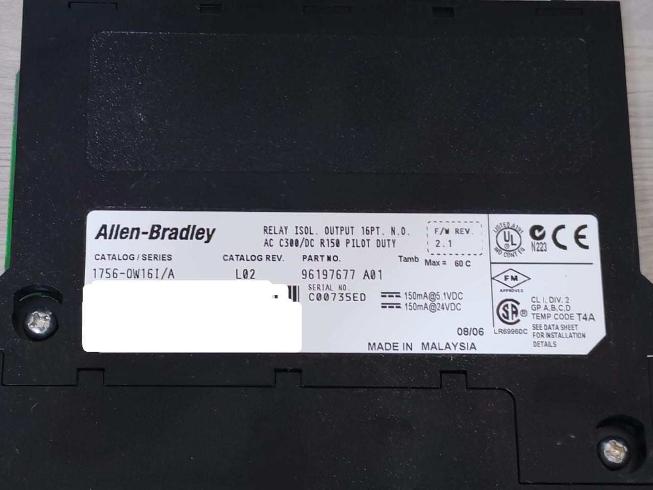 Allen-Bradley 96197677 A01 Allen-Bradley 1756-OW16I/A L02 Series A Controllogix Output Module 96197677 A01 3