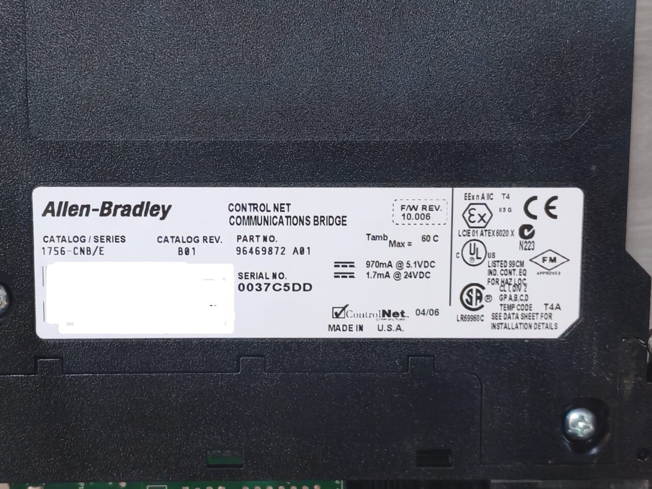 Allen-Bradley 96469872 A01 Allen-Bradley 1756-CNB/E B01 Control Net Communication Bridge 96469872 A01 3