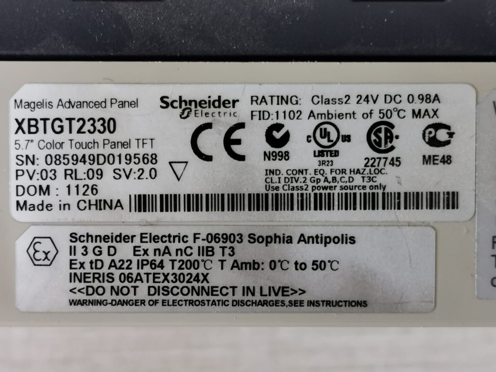 Schneider Electric XBTGT2330 Schneider Electric XBTGT2330 Magelis Advanced Panel, 5.7" Color Touch Panel 9