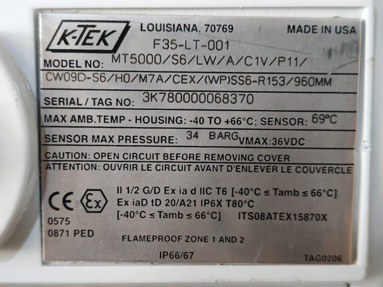 K-TEK R153/960MM K-TEK MT5000/S6/LW/A/C1V/P11/CW09D-S6/H0/M7A/CEX/WP SS6-R153/960MM TRANSMITTER 8