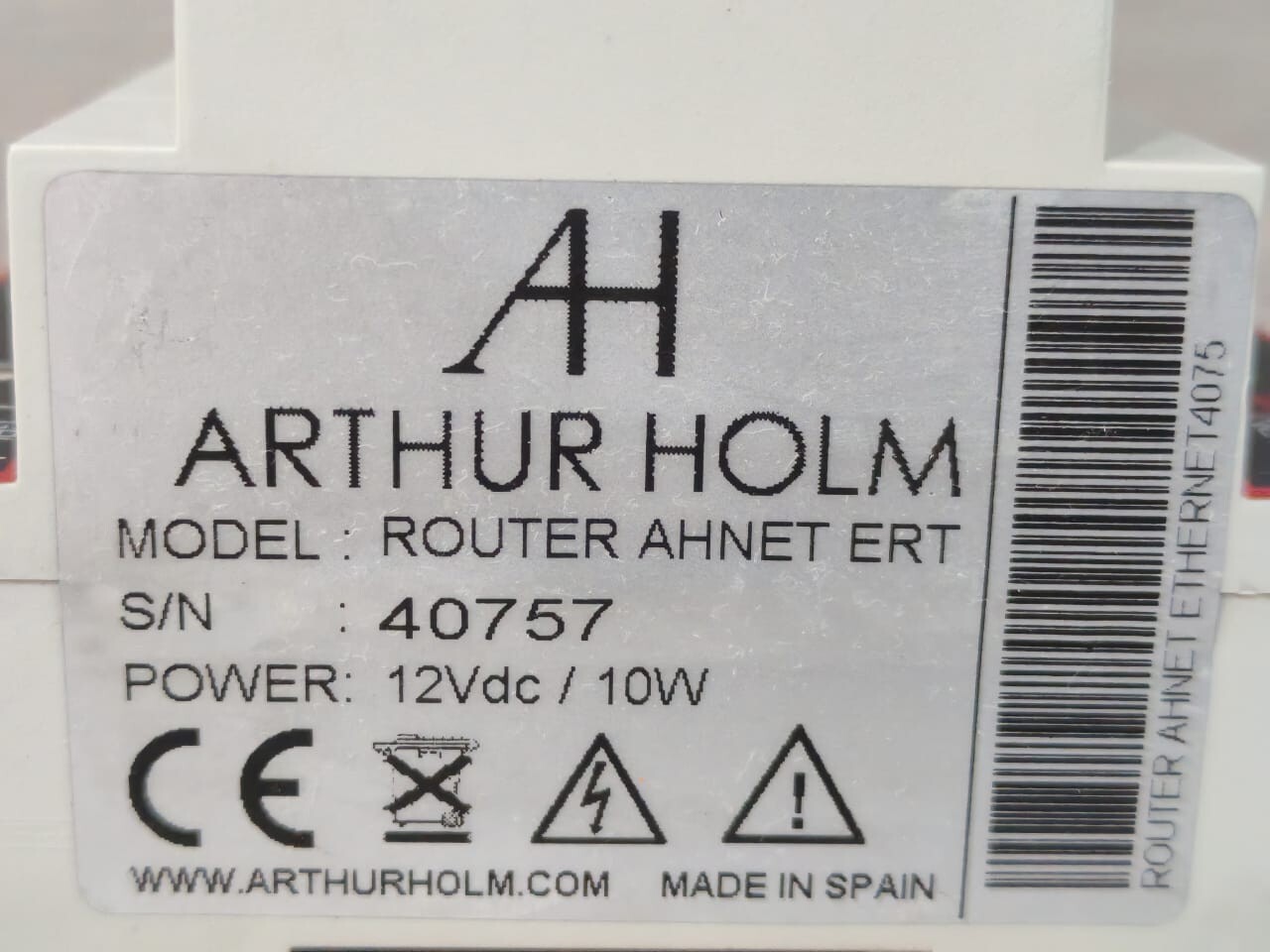 ARTHUR HOLM ROUTER AHNET ERT ARTHUR HOLM ROUTER AHNET ERT ETHERNET INTERFACE 12VDC/10W 7