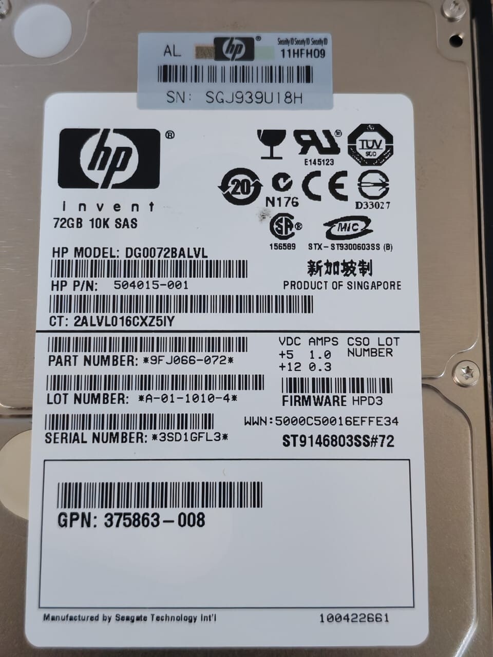 HP 504015-001 HP DG0072BALVL 504015-001 72GB 10K SAS DUAL PORT HARD DRIVE 8