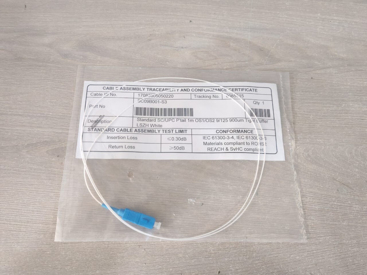 SC09B001-S3 SC09B001-S3 STANDARD SC/UPC P'TAIL 1M OS1/OS29/125 900UM TIGHT BUFFER 2