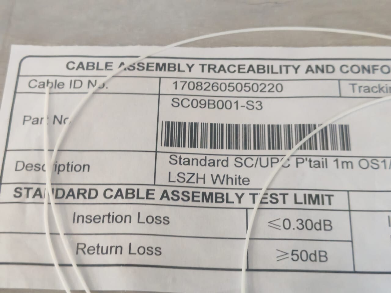 SC09B001-S3 SC09B001-S3 STANDARD SC/UPC P'TAIL 1M OS1/OS29/125 900UM TIGHT BUFFER 3