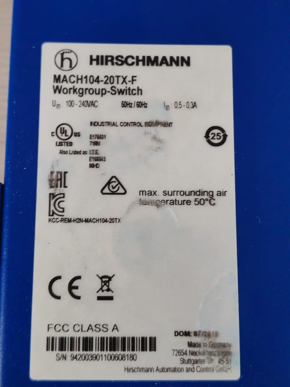 Hirschmann MACH104-20TX-F HIRSCHMANN MACH104-20TX-F WORKGROUP -SWITCH INDUSTRIAL CONTROL EQUIPMENT 9