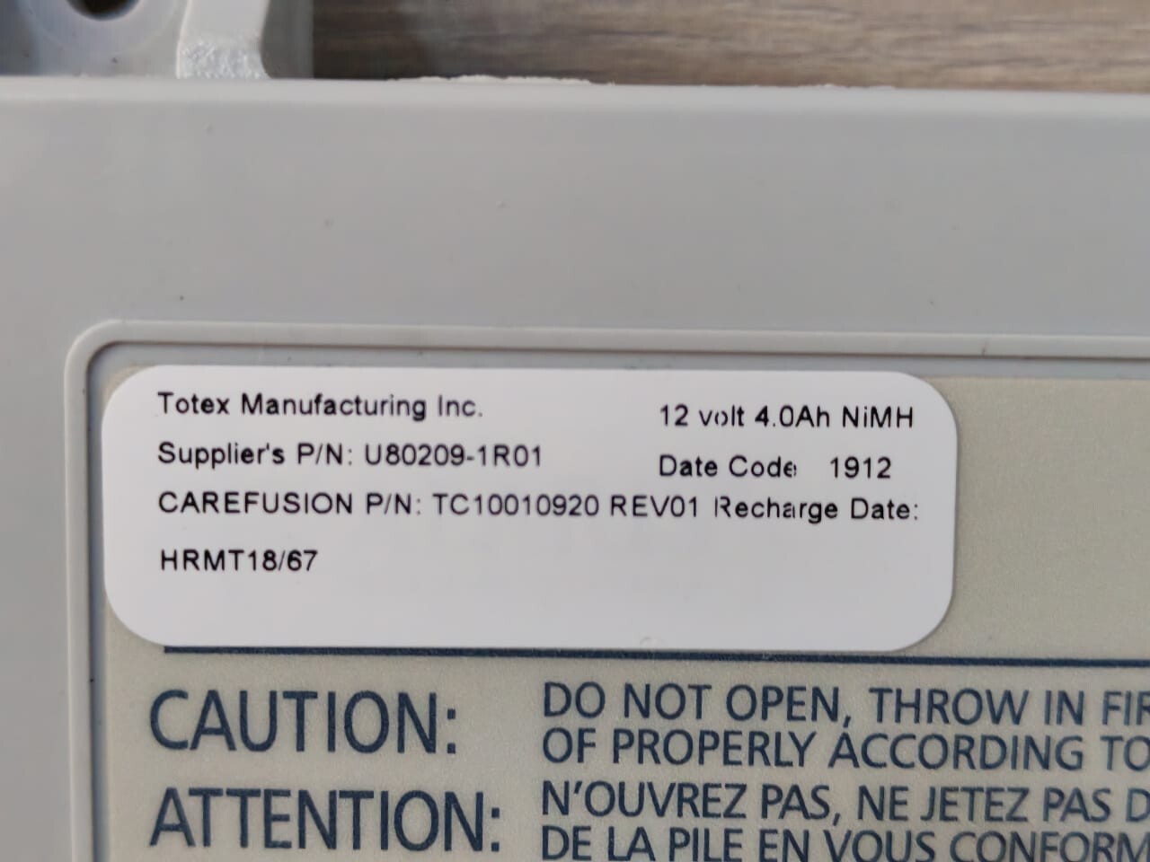 TOTEX U80209-1R01 TOTEX TC10010920 REV.01 / U80209-1R01 BATTERY 12V 4.0Ah 2