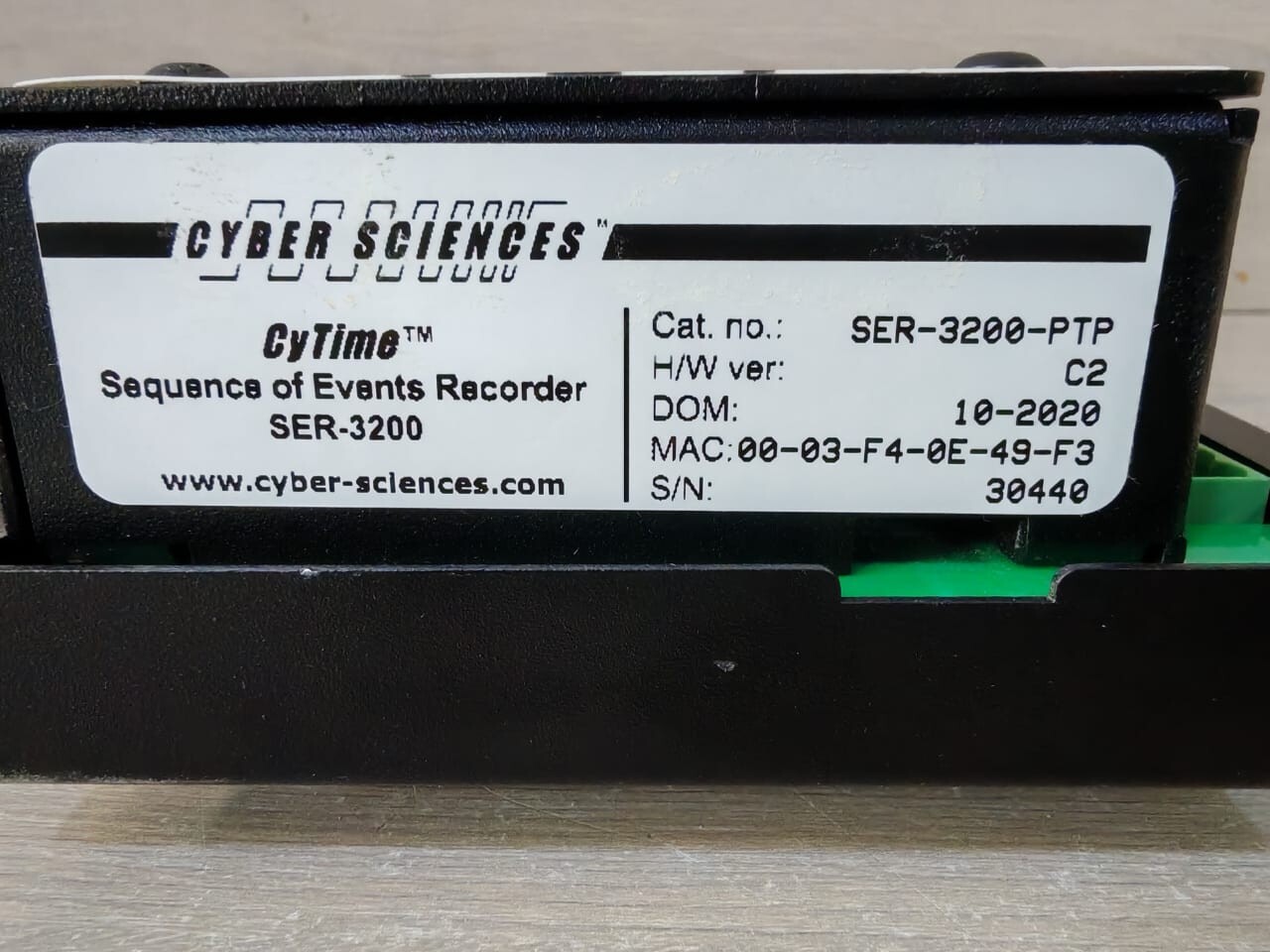 CYBER SCIENCES CYBER SCIENCES SER-3200-PTP CYBER SCIENCES SER-3200-PTP CYTIME EVENT RECORDER H/W VERSION: C2 3