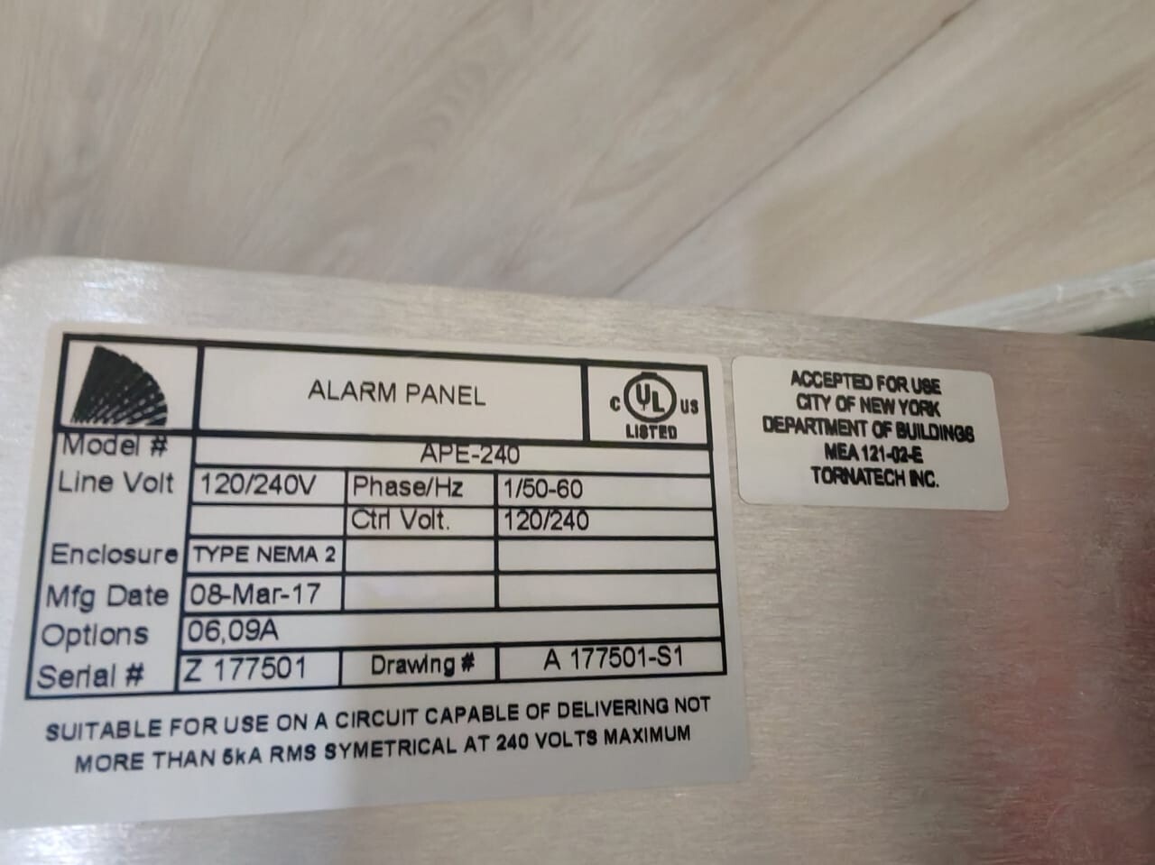 Tornatech APE-240 Tornatech APE-240 Alarm Panel Electric Fire Pump-Enclosure Type NEMA 2 4