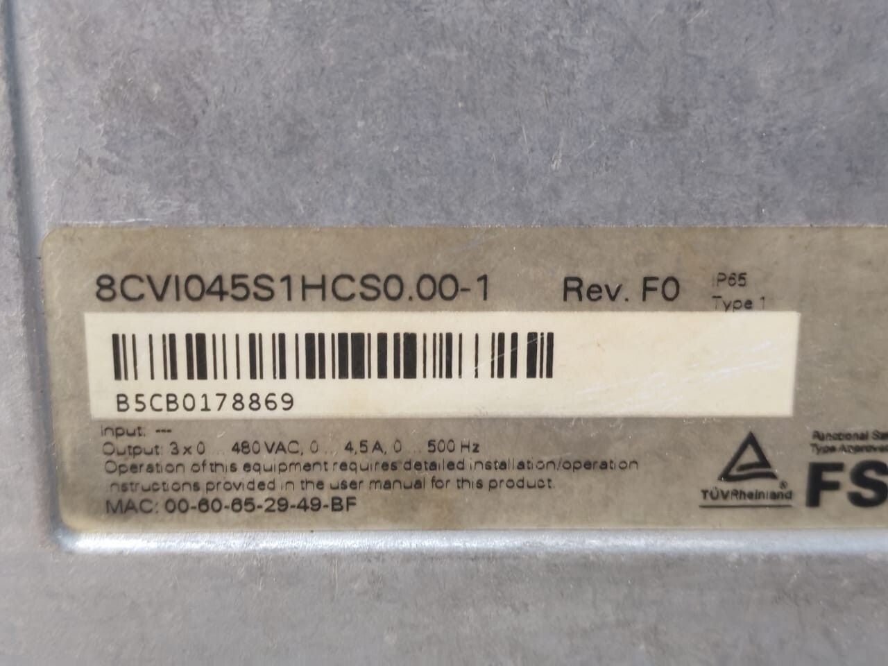 ACOPOS MULTI 65 8CVI045S1HCS0.00- 1 REV.F0 ACOPOS MULTI 65 8CVI045S1HCS0.00- 1 REV.F0 INVERTER MODULE 480VAC 7