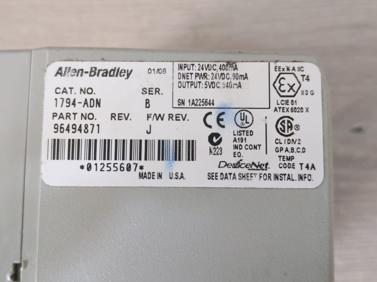 Allen-Bradley 96494871 Allen-Bradley 1794-ADN Ser B Flex I/O 24 DC Adapter 96494871 F/W Rev.J 5