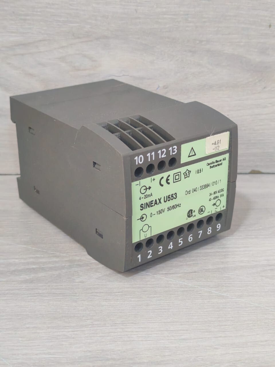 CAMILLE BAUER SINEAX U553 CAMILLE BAUER SINEAX U553 VOLTAGE TRANSDUCER 0-150V 50/60Hz 4