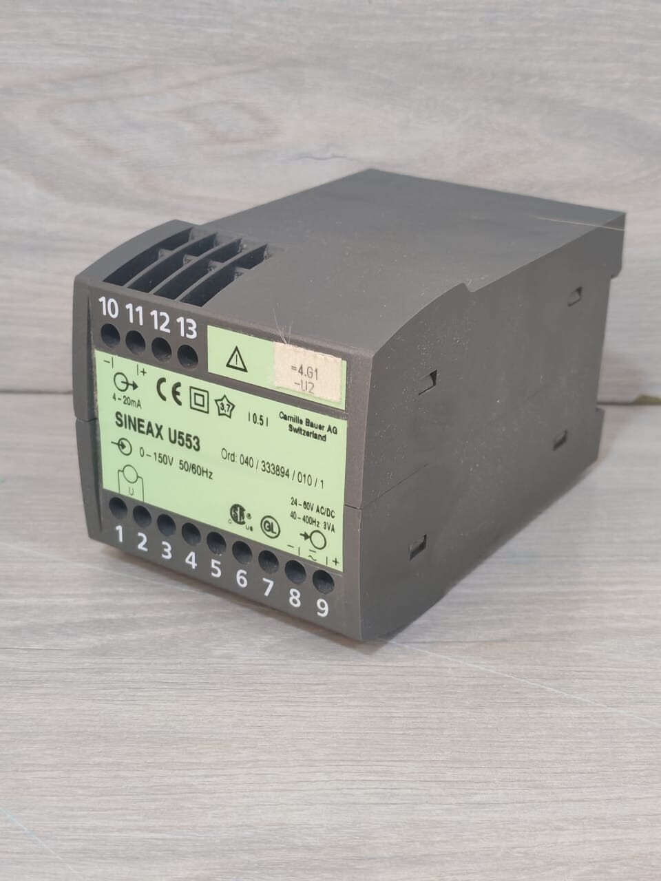 CAMILLE BAUER SINEAX U553 CAMILLE BAUER SINEAX U553 VOLTAGE TRANSDUCER 0-150V 50/60Hz 5