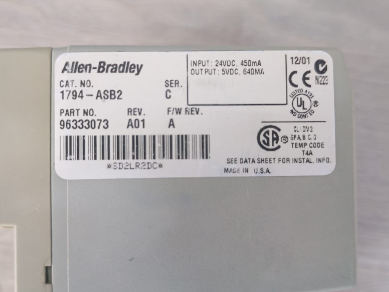 Allen-Bradley 96333073 Allen-Bradley 1794-ASB2 Ser C Flex I/O Power Supply 96333073 Rev.A01 F/W Rev.A 3
