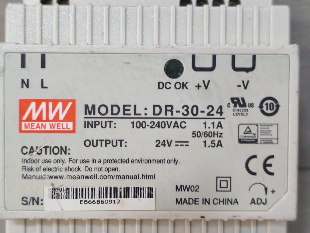 MEAN WELL DR-30-24 MEANWELL DR-30-24 SWITCH POWER SUPPLY 100-240VAC 3