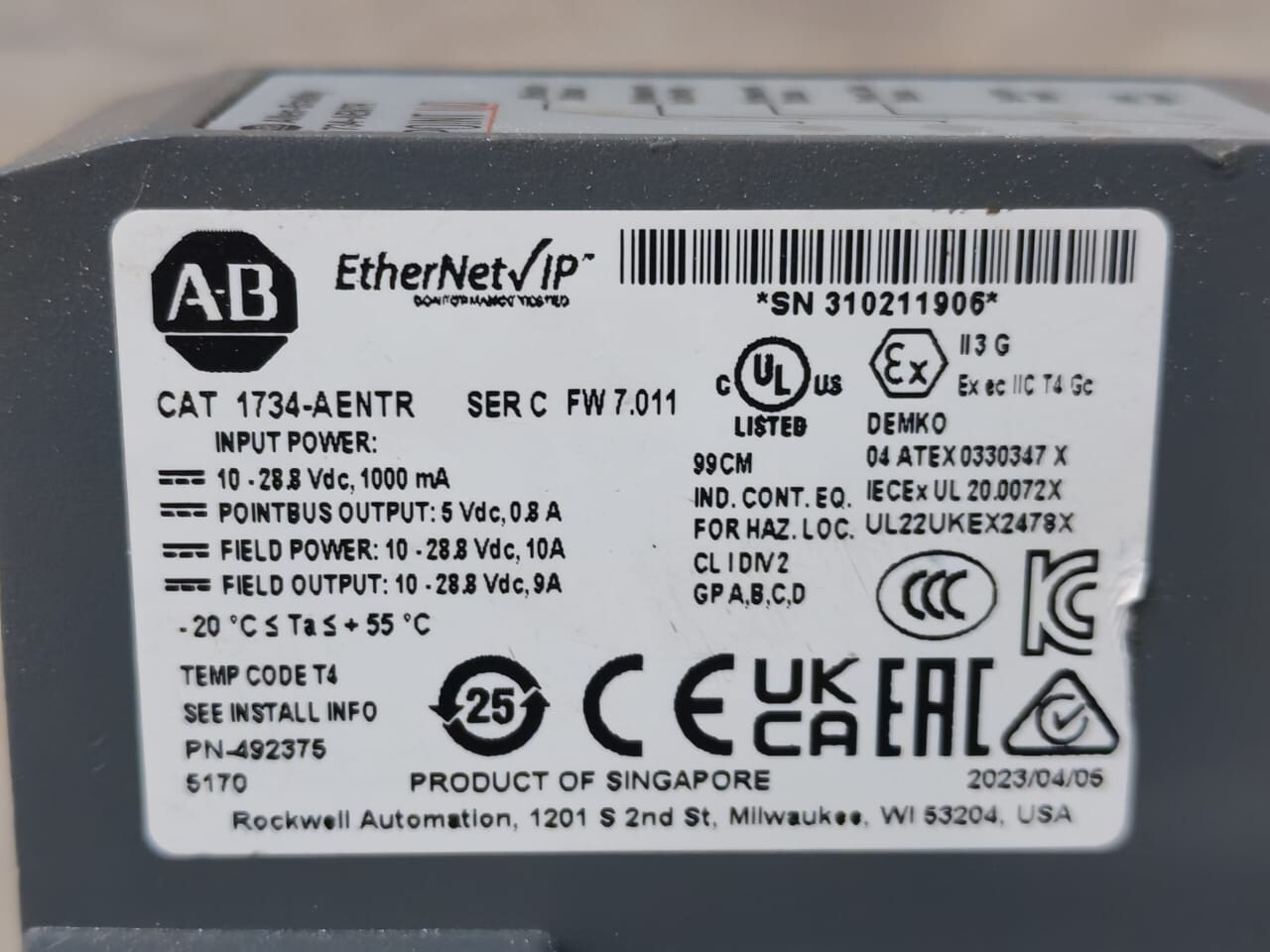 Allen-Bradley 1734-AENTR SER.C FW:7.011 ALLEN-BRADLEY 1734-AENTR SER.C FW:7.011 ETHERNET ADAPTER MODULE- W/ BROKEN PART 6