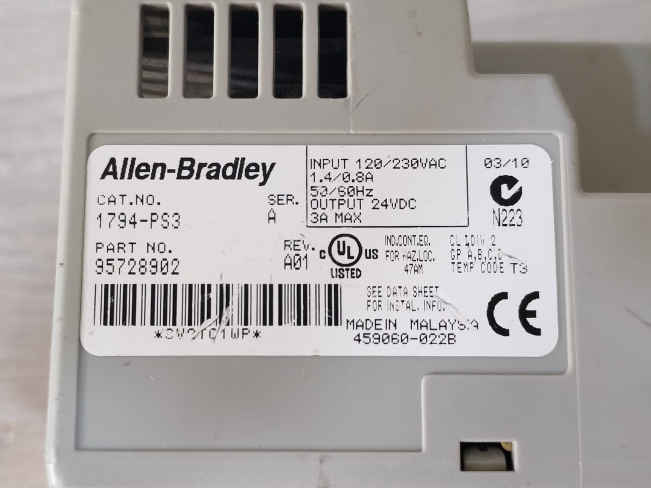 Allen-Bradley 95728902 Allen-Bradley 1794-PS3 Ser.A Flex I/O 24 VDC Power Supply 95728902 Rev.A01 3