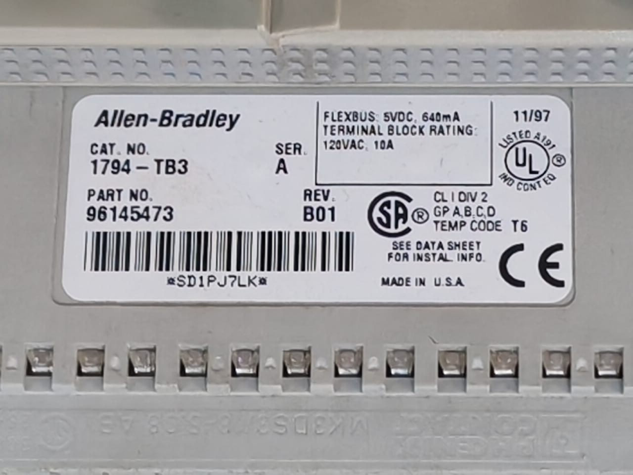 Allen-Bradley PN-107236 Allen-Bradley 1794-OB16 Ser.A PN-107236 Rev.A01 W/ 1794-TB3 Ser.A 96145473 Base 5