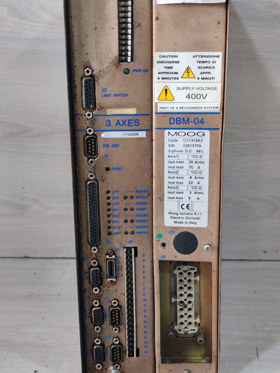 MOOG DBM-04 CY1319AE MOOG DBM-04 CY1319AE 3-PHASE 3 AXIS 400V POWER SUPPLY 6
