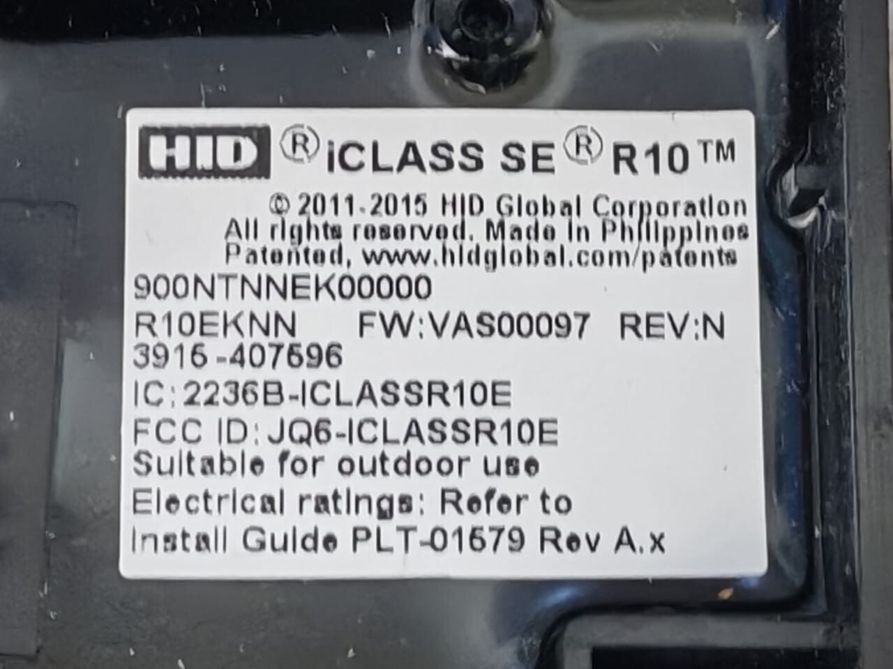 HID VAS00097 HID 900NTNNEK00000 iClass SE R10 Mini Mullion Reader Vas00097 Rev.N 3