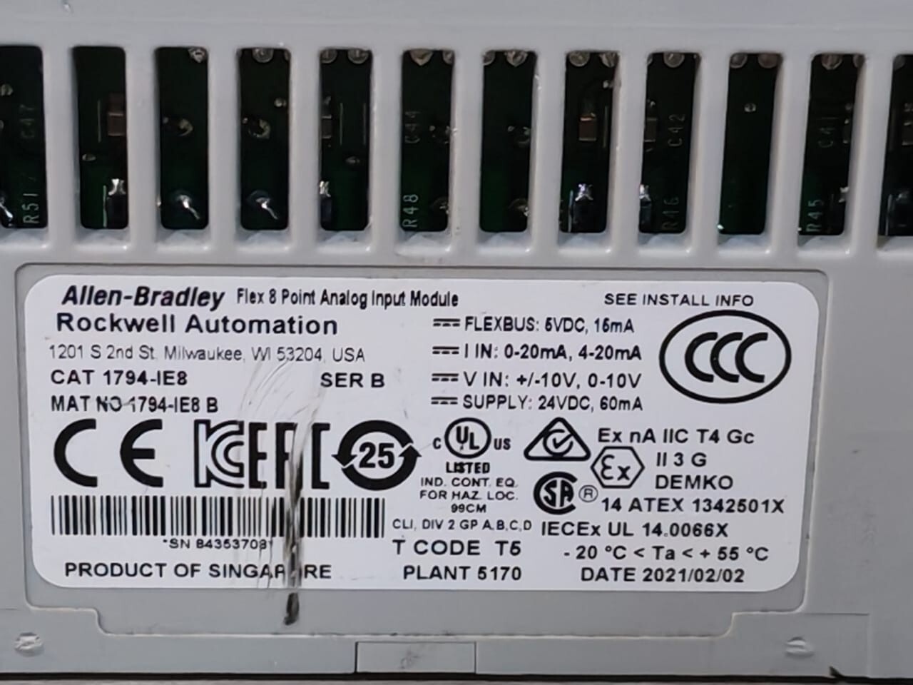 Allen-Bradley 1794-TBN Ser.A 96174274 Allen-Bradley 1794-IE8 Ser.B Analog Input Module W/ 1794-TBN Ser.A 96174274 Base 3