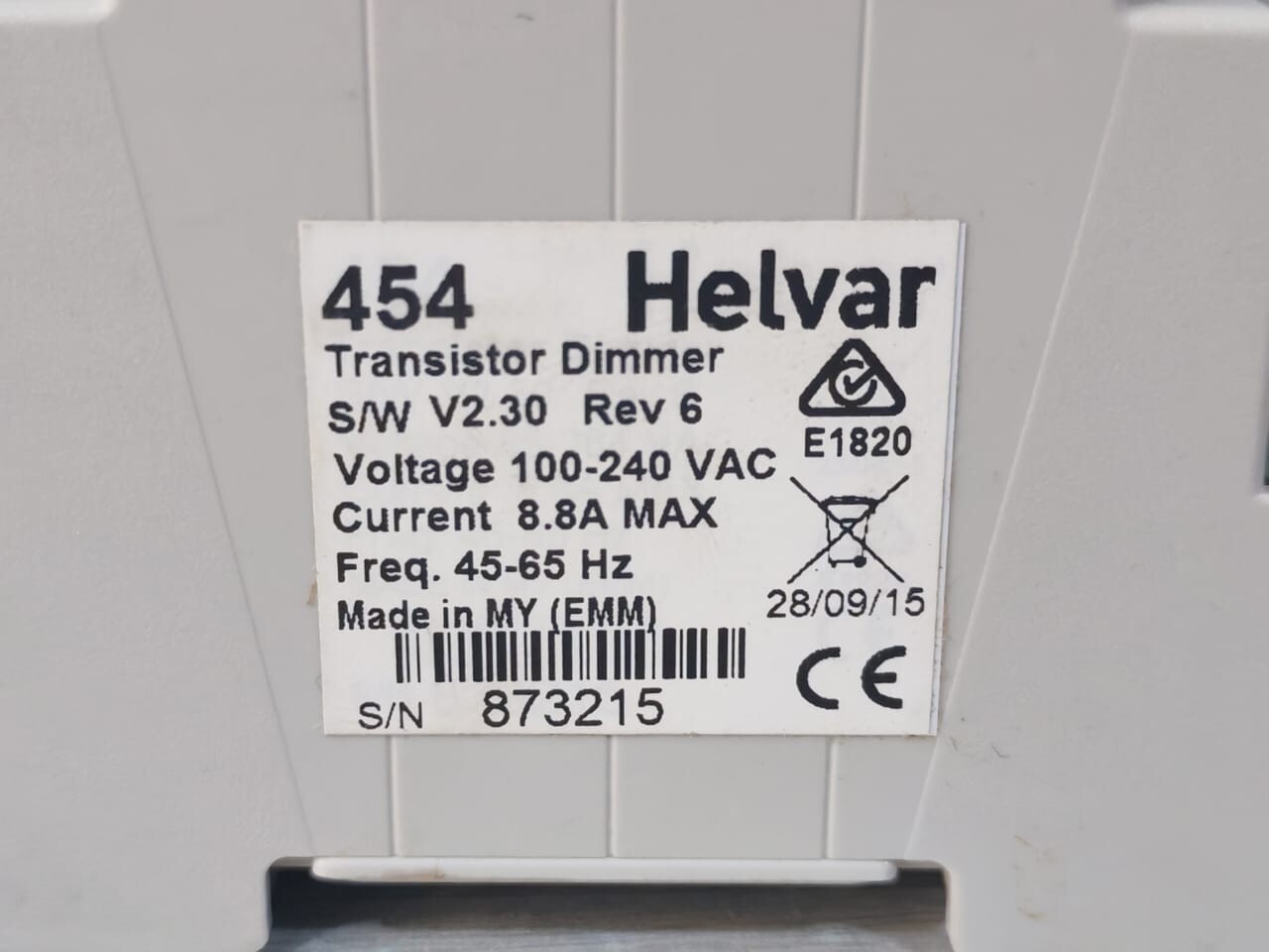 Helvar S/W HELVAR 454 S/W V2.30 REV.6 4CH TRANSISTOR DIMMER 100-240VAC 9