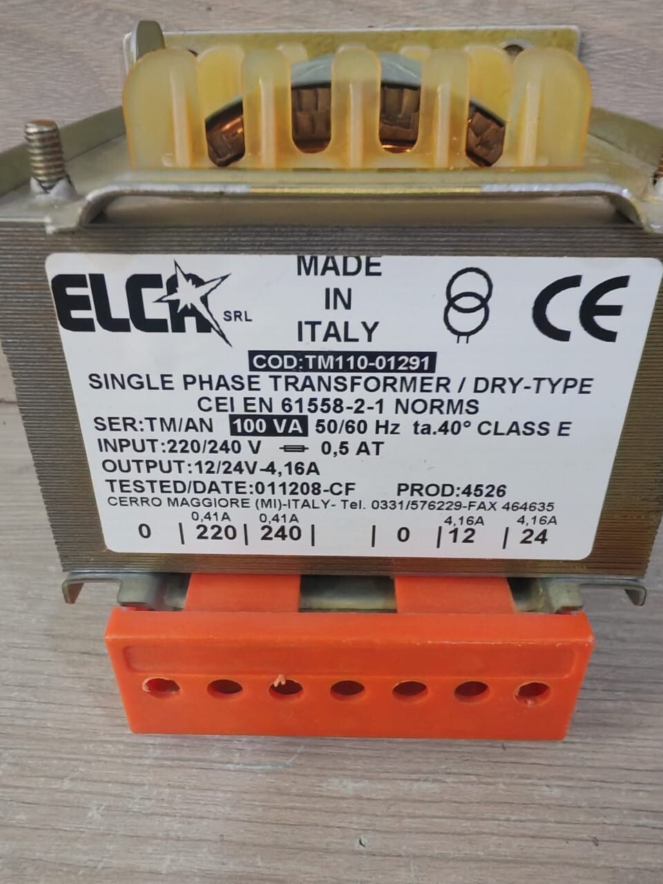 ELCA TM110-01291 ELCA TM110-01291 SINGLE PHASE TRANSFORMER 100 VA CLASS E 2