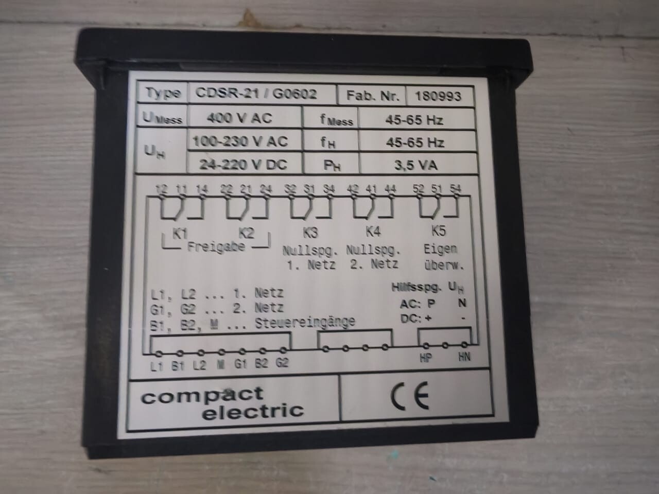COMPACT ELECTRIC CDSR-21 COMPACT ELECTRIC CDSR-21 / G0602 DIGITAL SYNCHRO CHECK RELAY 4