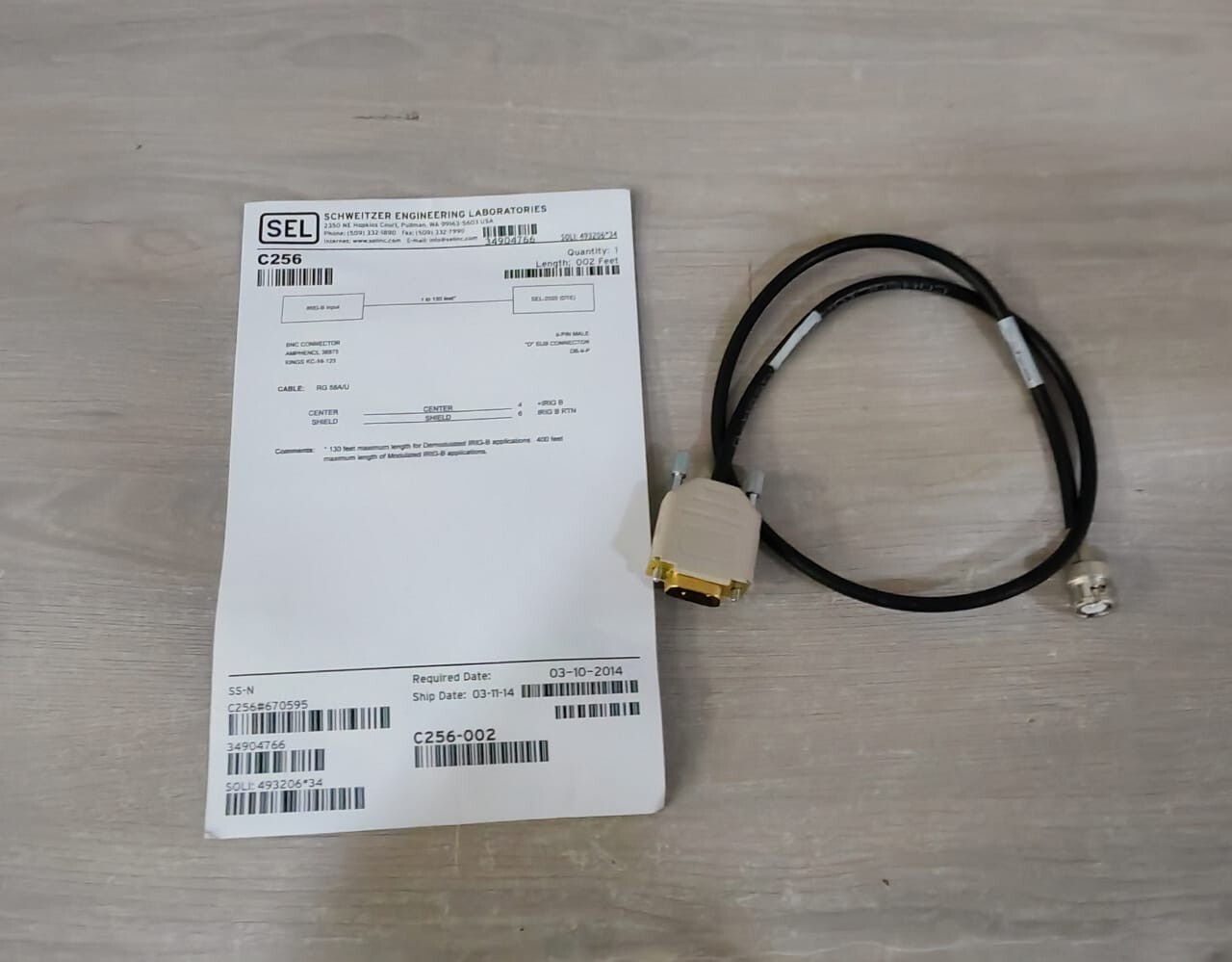 SEL PIN-002 SEL C256 BNC Connector 9-Pin 002 Feet / 2 Feet 2