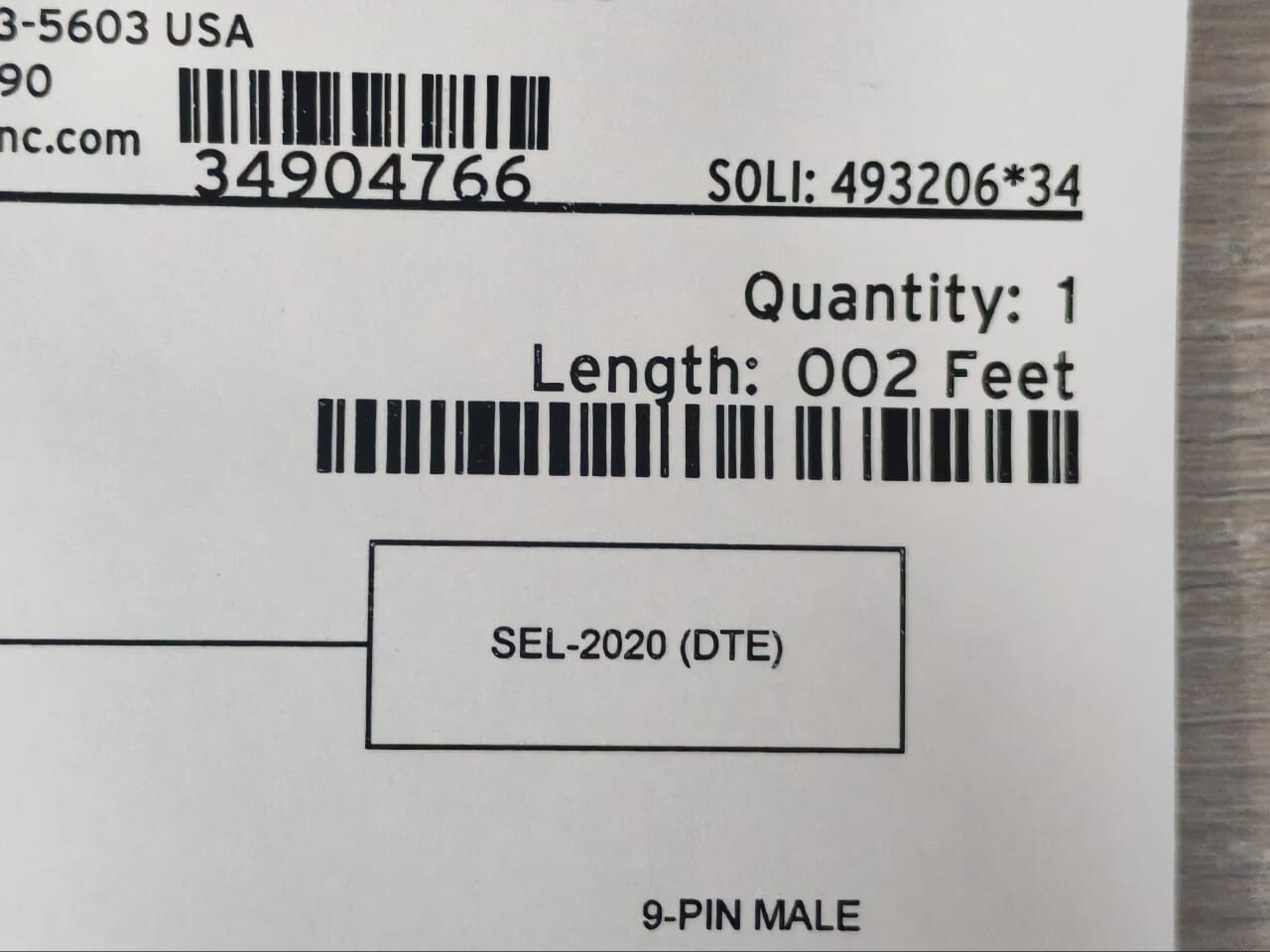SEL PIN-002 SEL C256 BNC Connector 9-Pin 002 Feet / 2 Feet 4