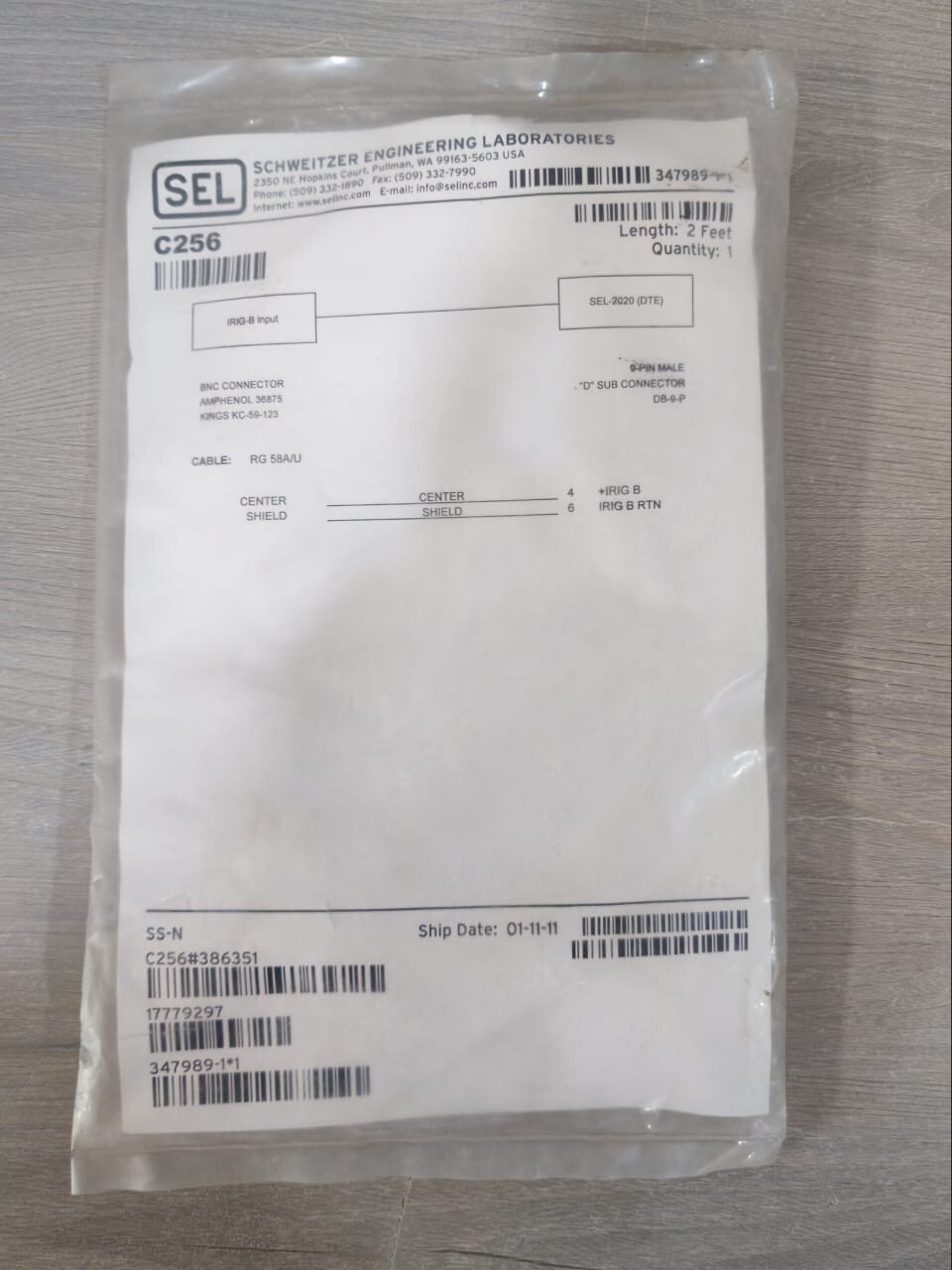 SEL PIN-002 SEL C256 BNC Connector 9-Pin 002 Feet / 2 Feet 9