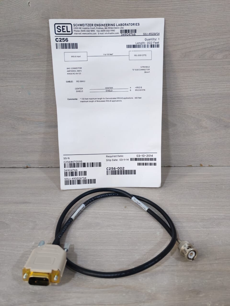 SEL C256 BNC Connector 9-Pin 002 Feet / 2 Feet