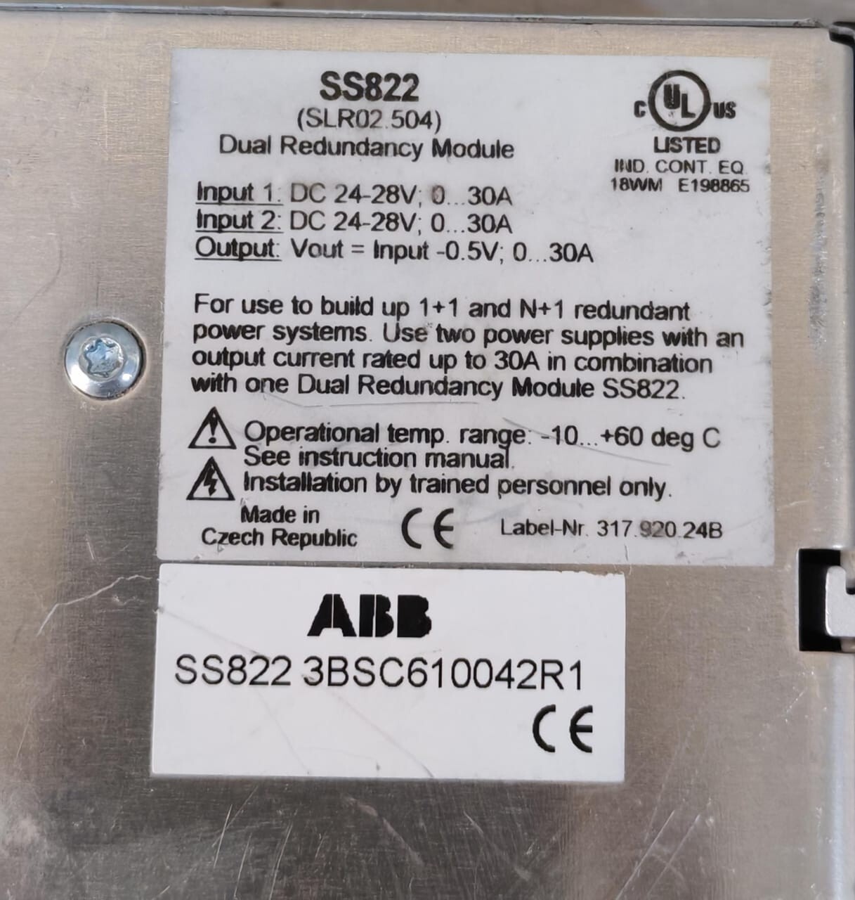ABB DC-24 ABB SS822 3BSC610042R1 DUAL REDUNDANCY MODULE DC 24-28V.0 6