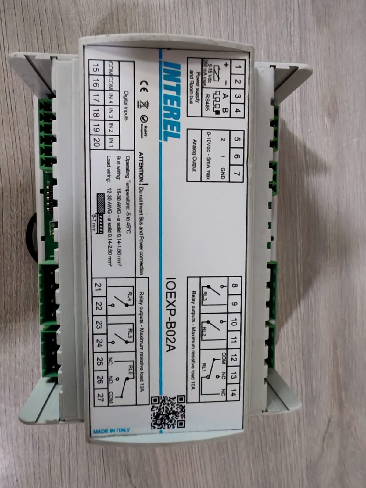 INTEREL B02A INTEREL IOEXP-B02A room control unit load wining 12-30 AWG resistive load 3
