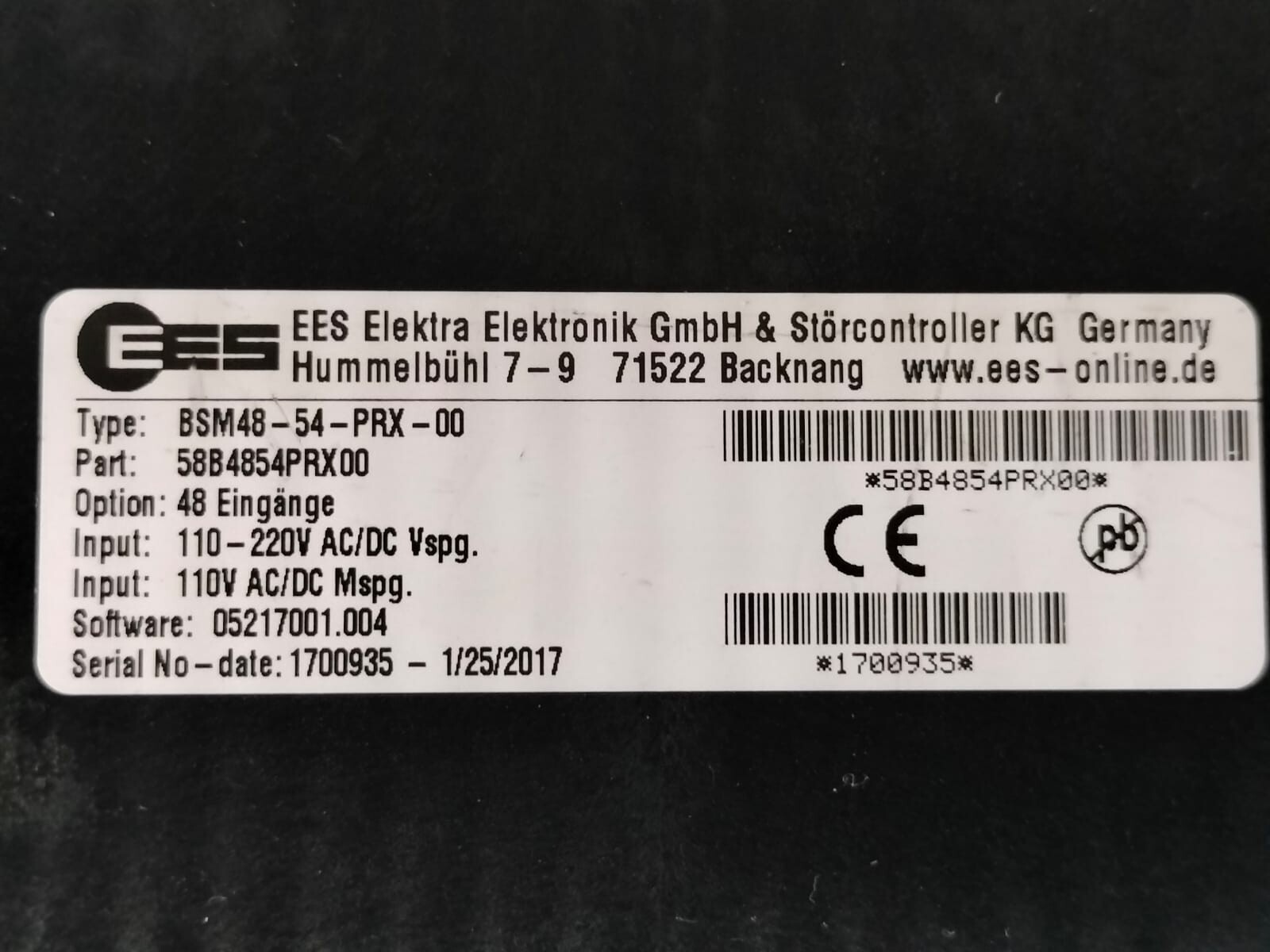 EES BSM48-54-PRX-00 EES BSM48-54-PRX-00 Panel Control 58B4854PRX00 5