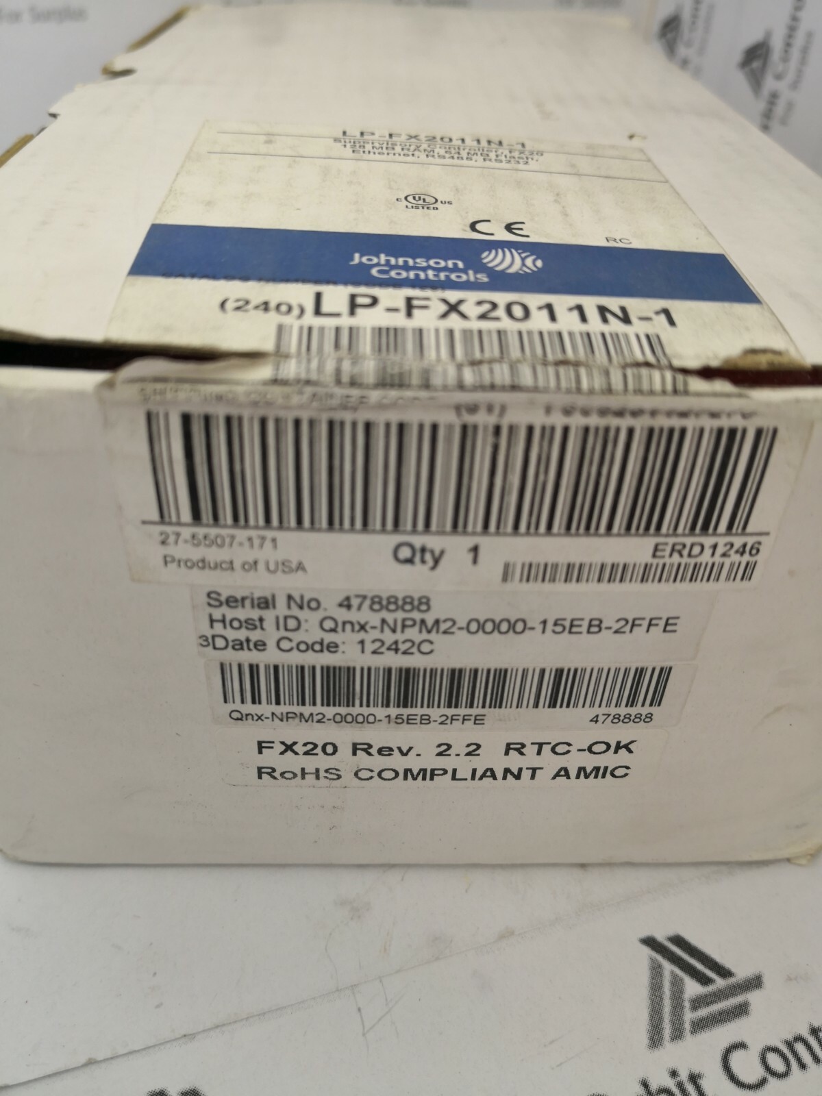 Johnson Controls RAM-64 Johnson Controls LP-FX2011N-1 Supervisory Controller FX20/128MB RAM 64 MB FLASH 8