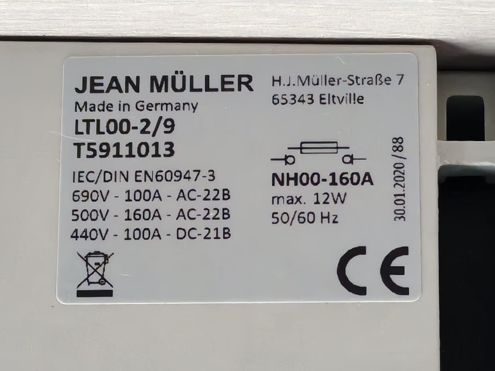 JEAN MULLER LTL00-2/9 JEAN MULLER LTL00-2/9 FUSE SWITCH DISCONNECTOR T5911013- WITH OLD STOCK BOX 3