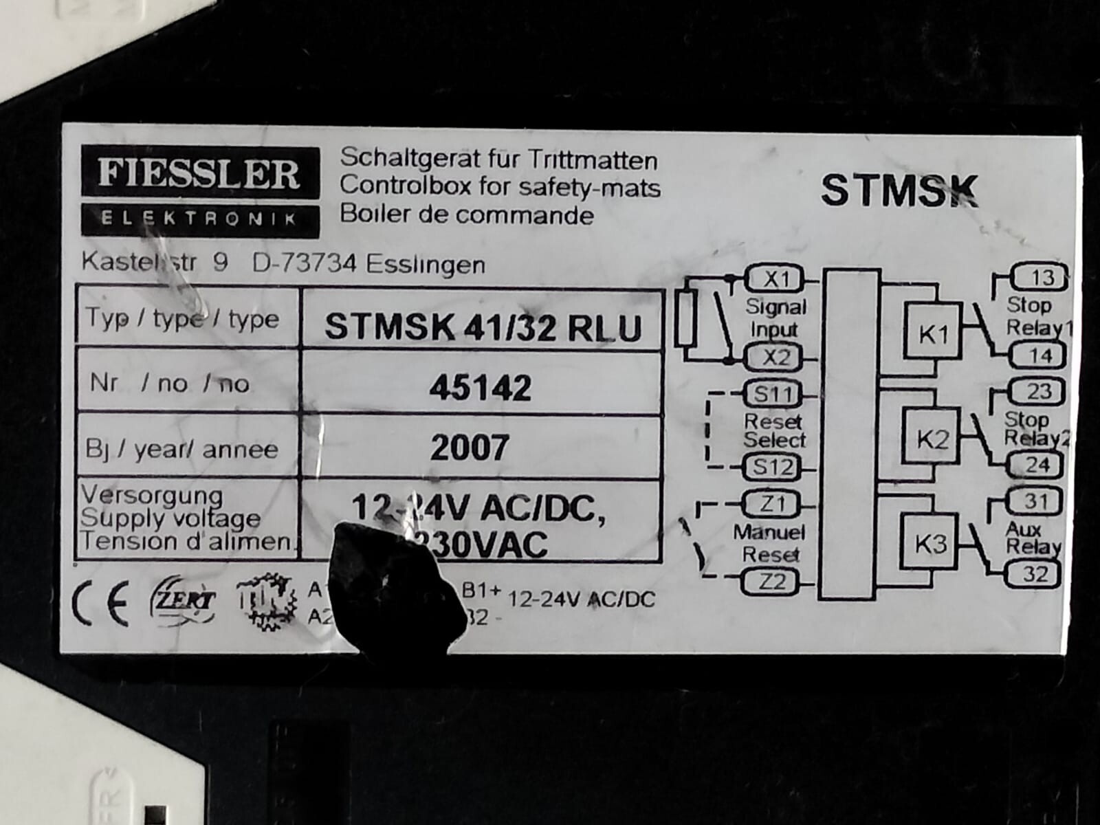 FIESSLER ELEKTRONIK STMSK-41 FIESSLER ELEKTRONIK D-73734 Unit Control STMSK 41/32 RLU 4