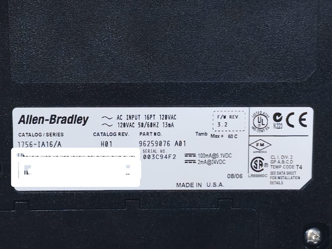Rockwell Automation 1756-IA16 Allen-Bradley 1756-IA16/A H01 Input Module Catalog 96259076 A01 4