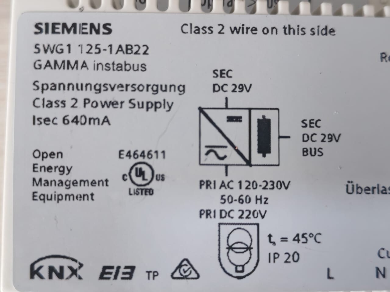 Siemens 5WG1 125-1AB22 Siemens 5WG1 125-1AB22 Gamma Instabus Power Supply 4