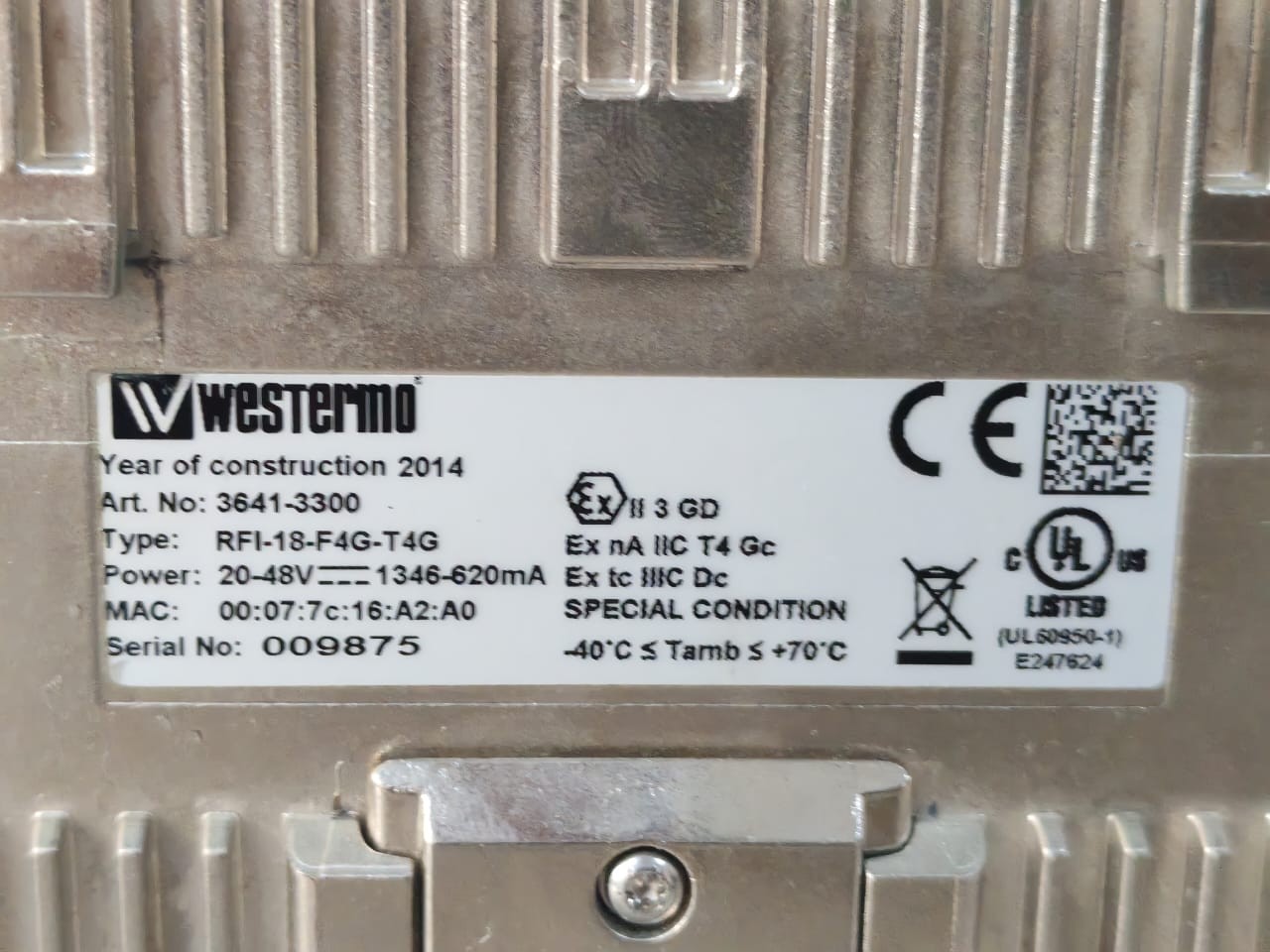 WESTERMO RFI-18-F4G-T4G 3641-3300 WESTERMO RFI-18-F4G-T4G 3641-3300 20-48V INDUSTRIAL ETHERNET SWITCH 7