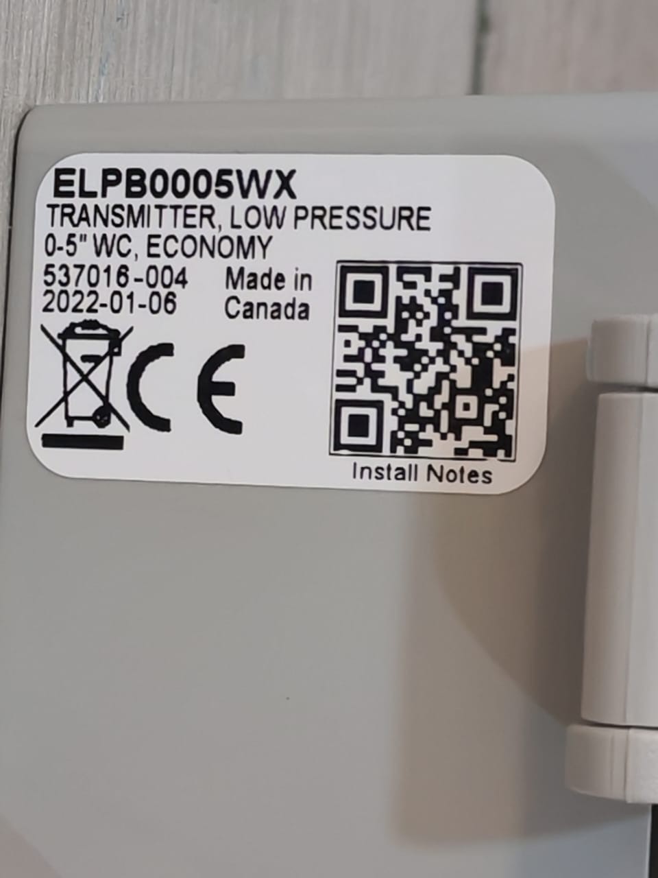 Greystone ELPB0005WX Greystone ELPB0005WX Transmitter Low Pressure 0-5WC 4