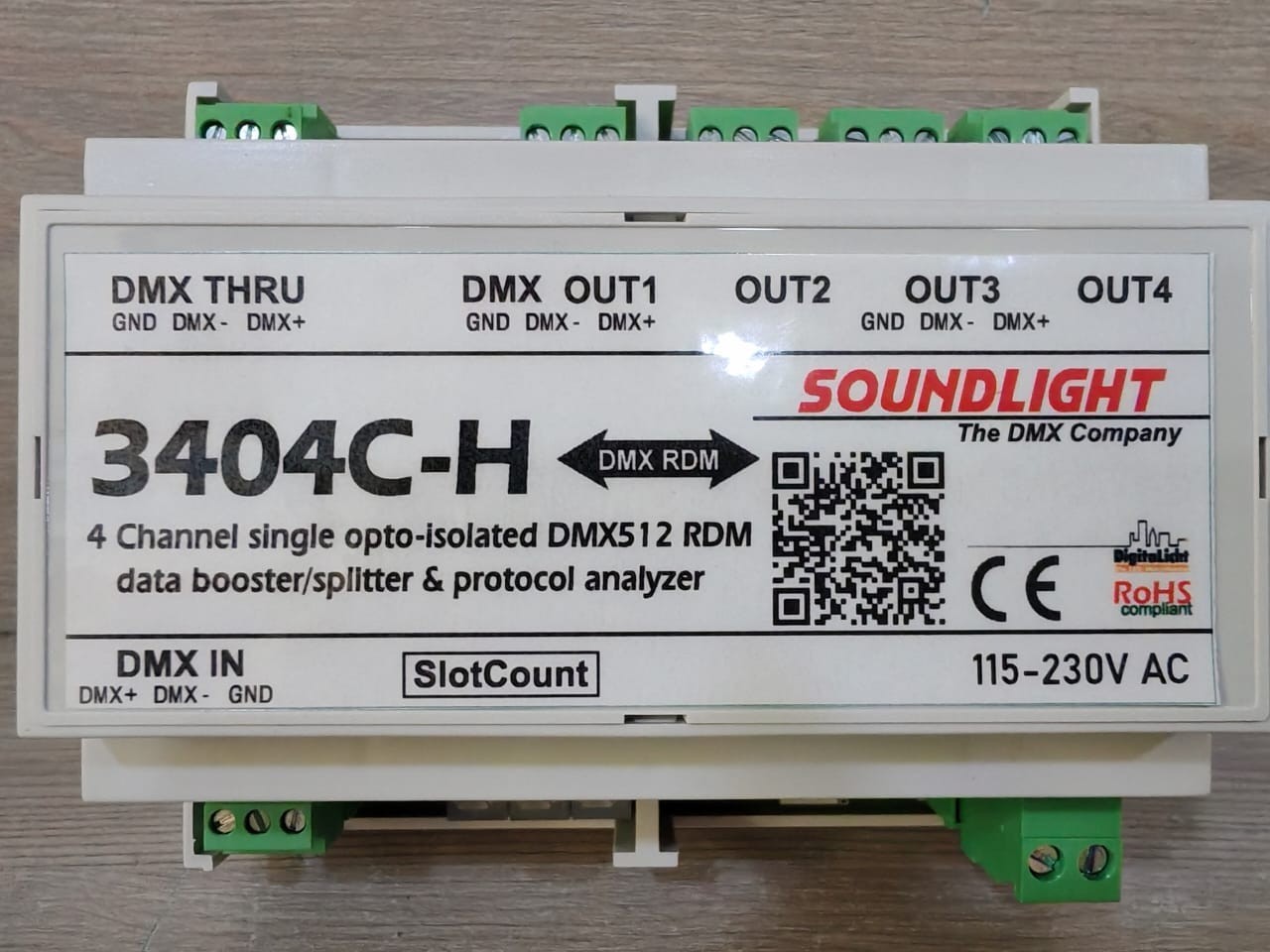 SONDLIGHT 3404C-H SOUNDLIGHT 3404C-H 4 CHANNEL SINGLE OPTO-ISOLATED DMX5 12 RDM DATA BOOSTER 230V 3