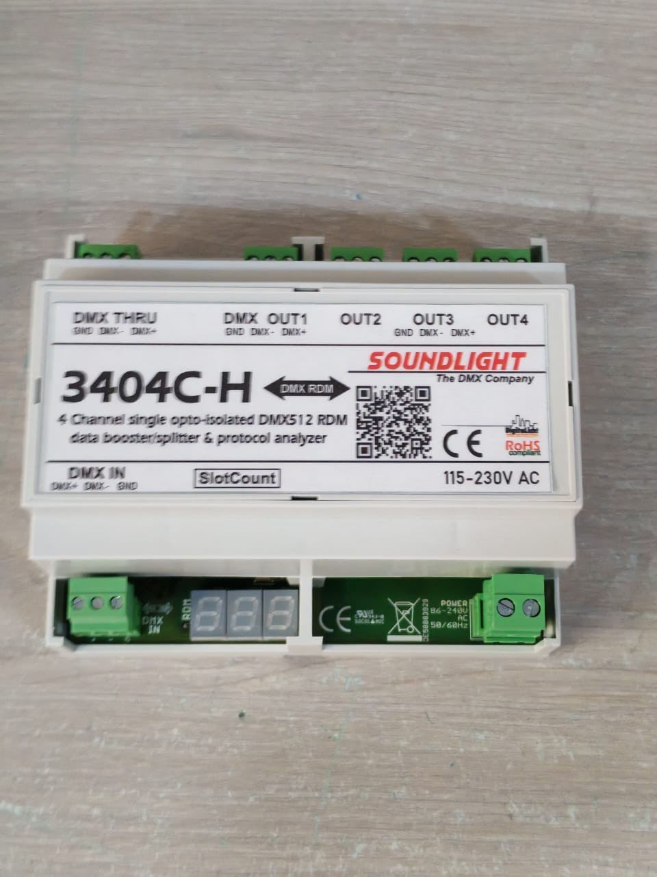 SONDLIGHT 3404C-H SOUNDLIGHT 3404C-H 4 CHANNEL SINGLE OPTO-ISOLATED DMX5 12 RDM DATA BOOSTER 230V 4