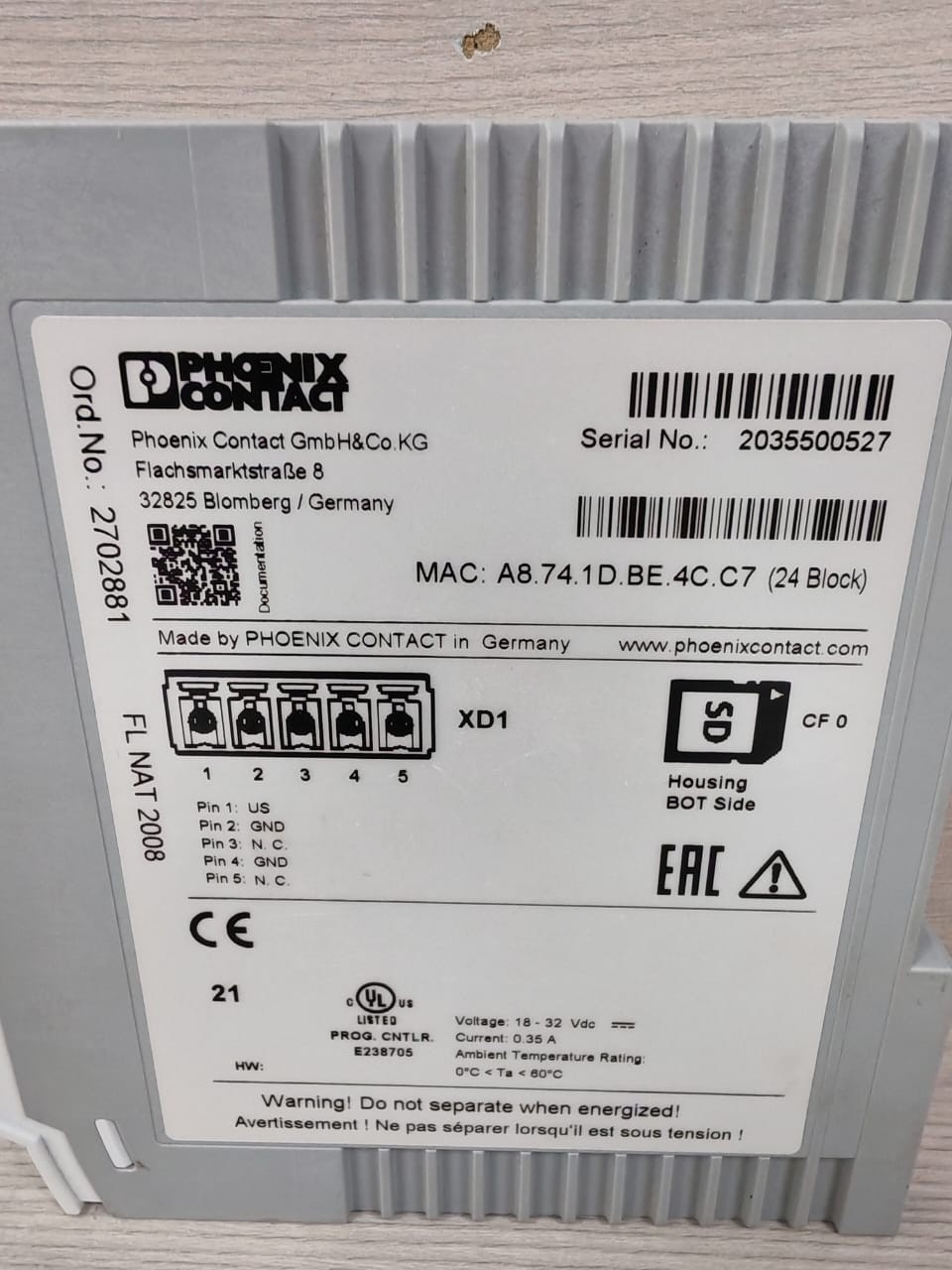 Phoenix Contact 2702881 PHOENIX CONTACT FL NAT 2008 Industrial Ethernet Switch 2702881 24VDC 0.35A 3