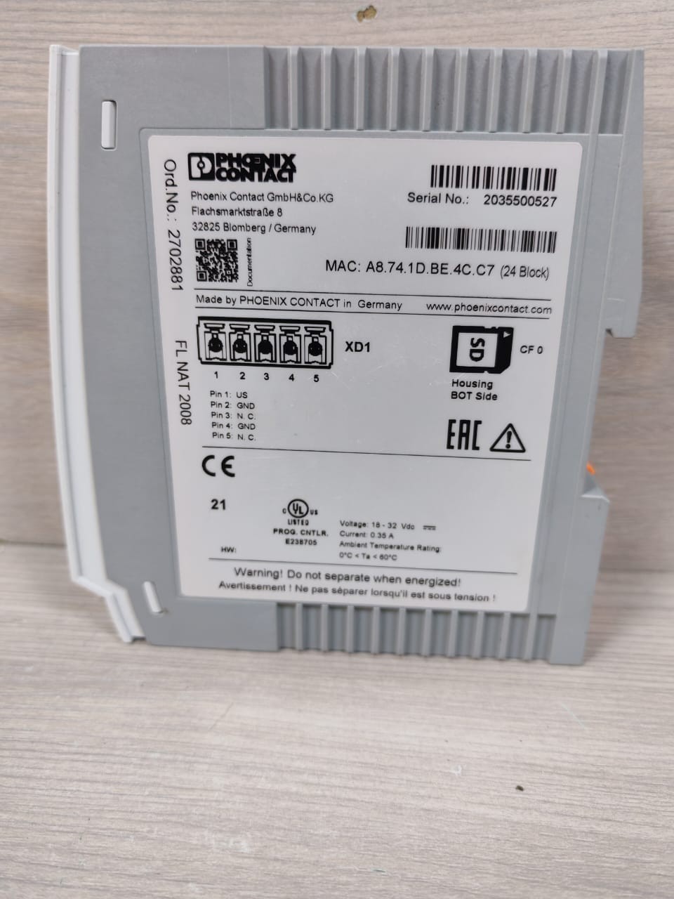 Phoenix Contact 2702881 PHOENIX CONTACT FL NAT 2008 Industrial Ethernet Switch 2702881 24VDC 0.35A 4